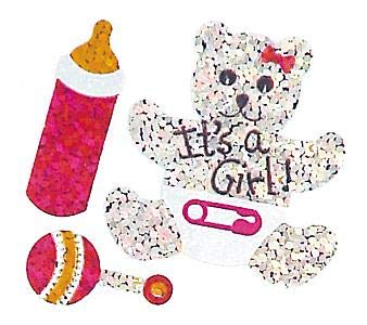 Bulk Roll Prismatic Stickers, Its A Girl/Teddy (100 Repeats)