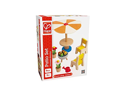 Hape Wooden Patio Set| Pretend Doll House Furniture With Accessories For Kids