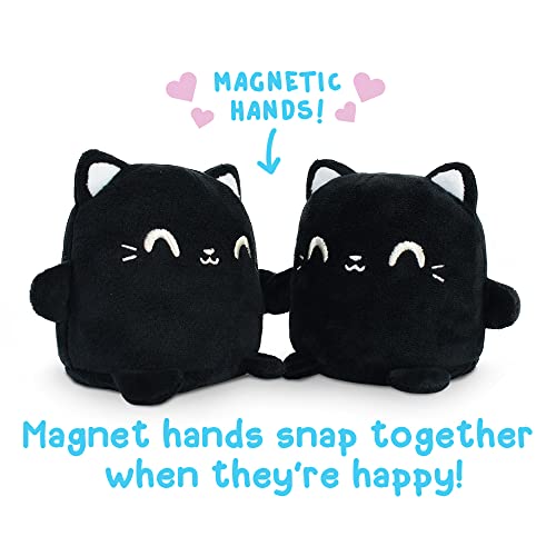 TeeTurtle - Plushmates - Magnetic Reversible Plushies that hold hands when happy - Black Cat - Huggable and Soft Sensory Fidget