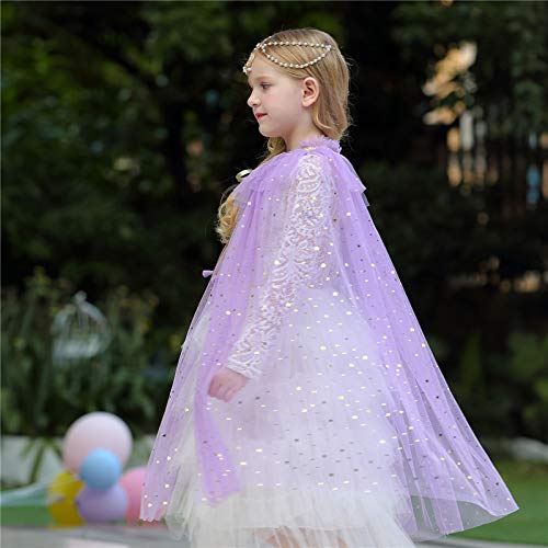 Lovely Mermaid Girls Cape Cloak Princess Shining Halloween Christmas Dress Up Birthday (Purple)