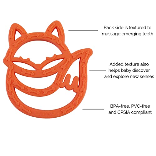 Itzy Ritzy Silicone Baby Teether – Bpa-Free Infant Teether With Easy-To-Hold Design & Textured Back Side To Massage & Soothe Sore, Swollen Gums - Teething Toy For 3 Months & Up - Fox