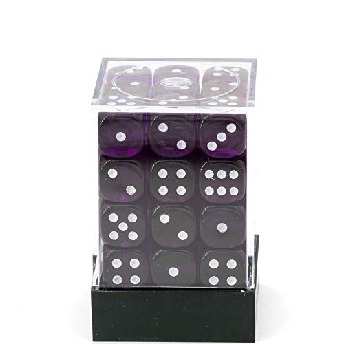 Chessex Dice D6 Sets: Purple With White Translucent - 12Mm Six Sided Die (36) Block Of Dice