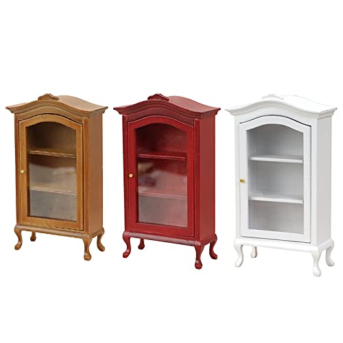 Dollhouse Furniture Display Shelf 1:12 Scale Miniature Bookshelf Cabinet Decoration Classic Wooden Storage For Mini Artificial House Accessories (Red)