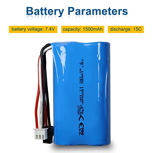 KBT RC Car Lithium Battery: 7.4V 1500mAh Rechargeable Li-ion Battery, 15C High Drain Discharge Batteries for RC Cars, Boat Spare
