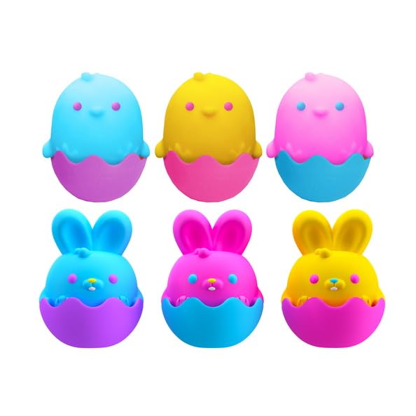 Schylling Needoh Bunnies & Chicks - Sensory Toys With A Satisfying Dough Filling - A Mix Of Squishable Bunnies And Chicks - Ages