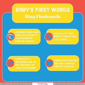 Mudpuppy Baby'S First Words - Ring Flashcards 26 Durable Double Sided Word Cards And Reclosable Ring With Colorful Art For Babie