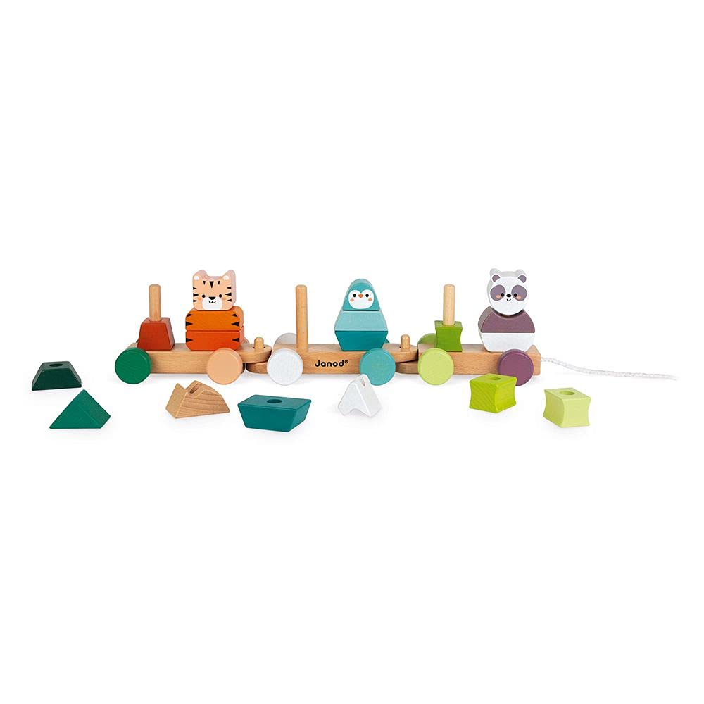 Janod World Wildlife Federation - Pull Along 21 Piece Animal Stacking Train - Ages 2+ - J08603