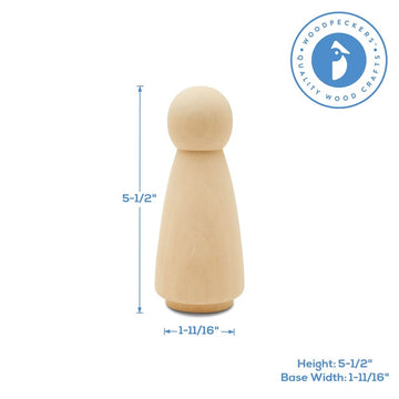 Woodpeckers Large Wooden Peg Dolls - 5-1/2" Mom/Angel Shape, Pack of 2 Unfinished Birch Figurines for Painting