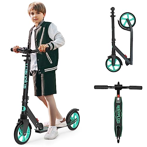 Wayplus Aquas Kick Scooter For Kids, Teens & Adults - Foldable, Lightweight, 8-Inch Non-Slip Deck, Abec9 Bearings, Adjustable Height, Lifetime Service