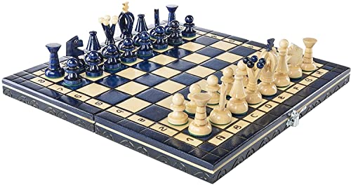 Chess And Games Shop Muba Beautiful Handcrafted Wooden Chess Set With Board And Chess Pieces - Gift Idea Products (12.5'' (32 Cm) Blue)