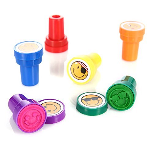 LUCKYBIRD Self Inking Plastic Stamps for Kids - 6 Count Goofy Smile & Silly Face Stamps, Blink & One-eye Design