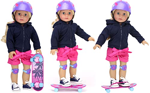 Sophia'S Palm Tree Skateboard, Helmet And Knee Pads Set 18' Dolls, Multicolor