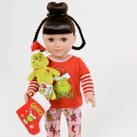 My Life As Grinch Sleepover 18 Inch Doll Christmas Holiday Collectible W/Bonus (Brunette/Green)