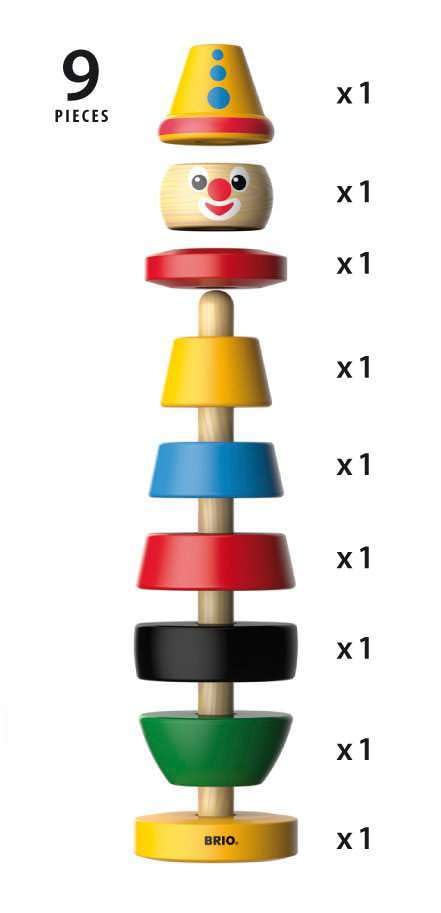 Brio Stacking Clown - 9 Piece Wooden Toy for Kids Ages 1+ - Multicolor - Model 30120