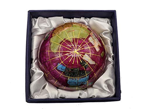 Unique Art 3-Inch Pink Pearl Swirl Ocean Gemstone World Globe Paper Weight