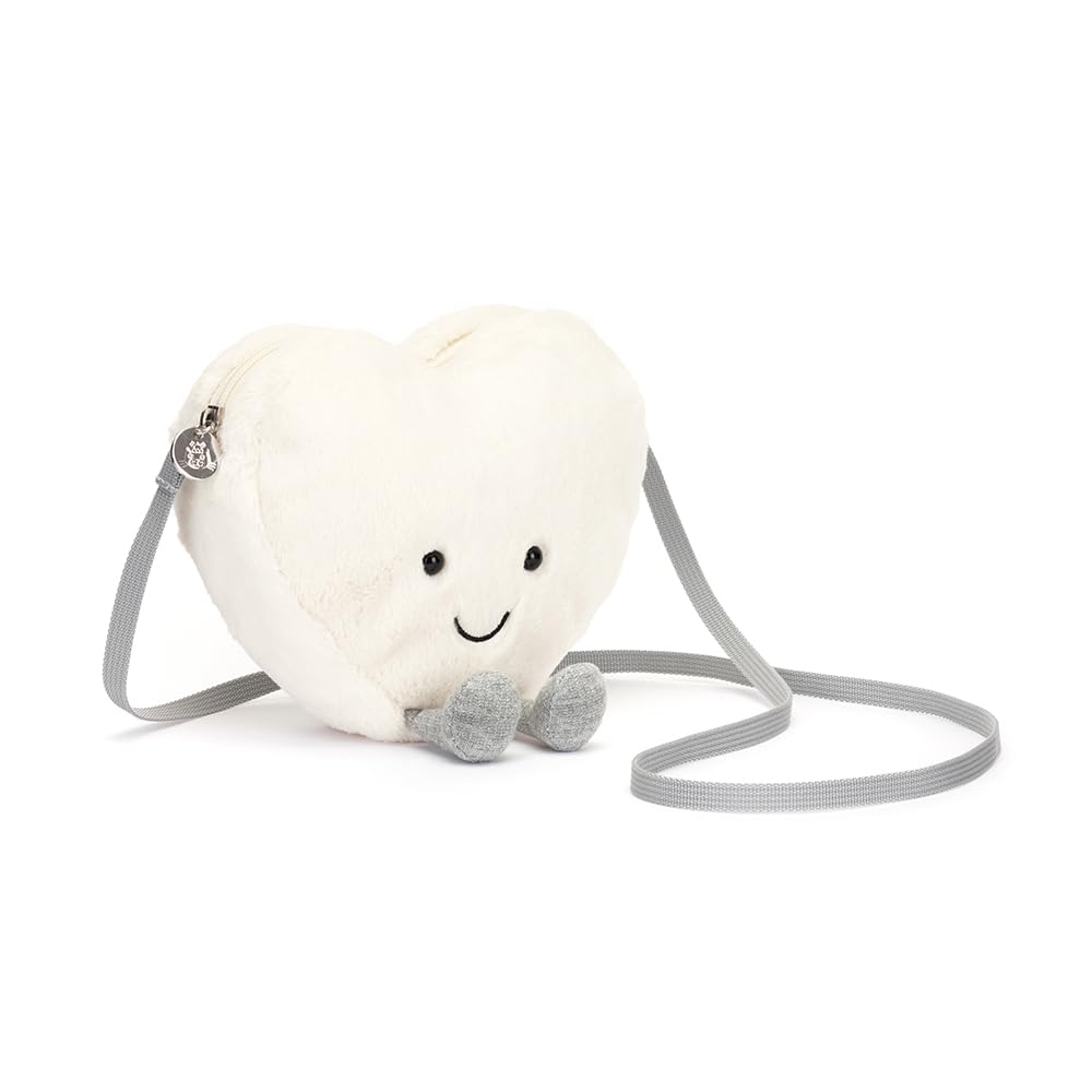 Jellycat Amuseables Cream Heart Plush Bag, 9 Inches | Crossbody & Shoulder Purse | Fun & Unique Handbag