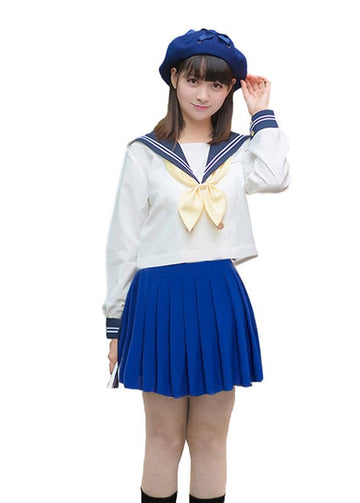 Beautifulfashionlife Girl`S High School Uniform Navy Blue Short Sailor Skirts (Xs,Light Blue)