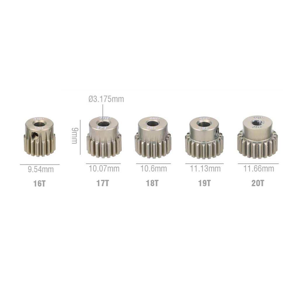 Kingval Replacement 5Pcs 48Dp 3.175Mm 16T 17T 18T 19T 20T Aluminium Pinion Motor Gear Compatible With 1/10 Rc Car Brushed Brushl