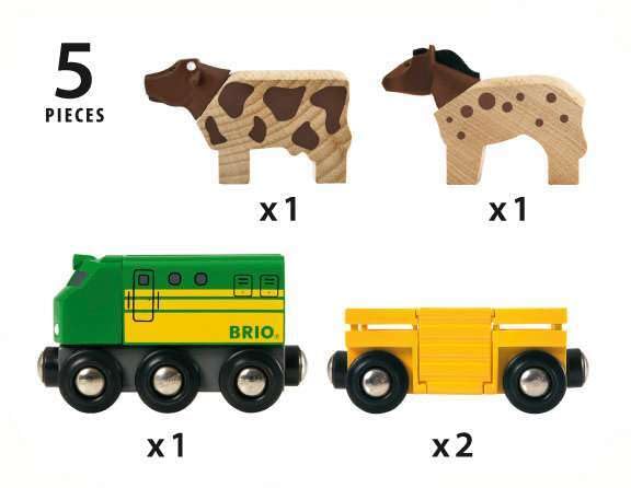 Brio World 33404 - Farm Train | 5-Piece Wooden Toy Train Set For Kids | Ideal For Ages 3 & Up | Certified Sustainable Materials