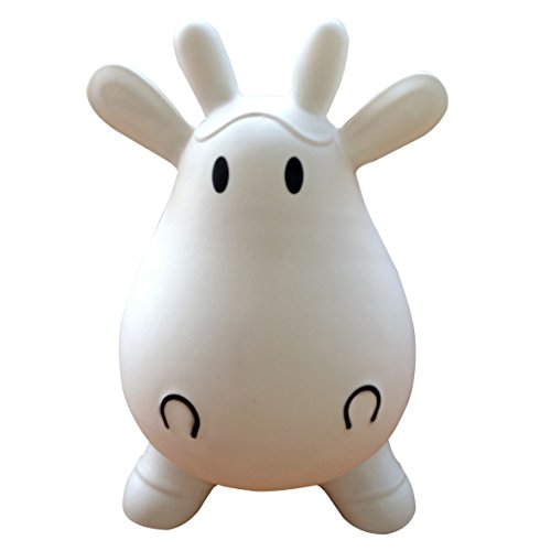 Appleround Cow Bouncer With Air Pump, Inflatable Space Hopper, Ride-On Bouncy Animal (White)