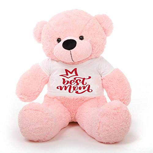 Click4deal Big Teddy Bear 4 feet Long Wearing Happy Mothers Day TShirt (Bear 121 cm) with Free Heart Shape Pillow Pink