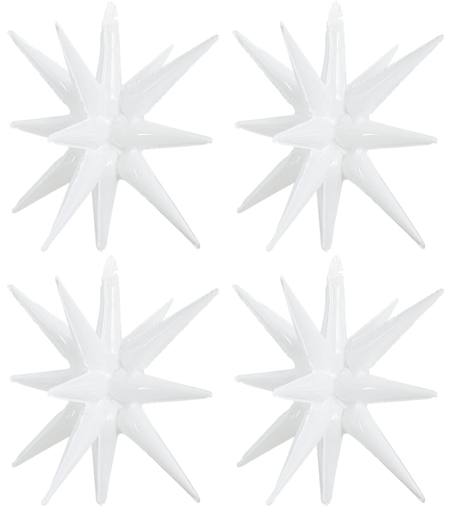 Toniful 4 Pcs 22Inch 4D Huge White Star Balloons Explosion Star Mylar Foil Balloons For Party Supplies Backdrop Christmas,Birthd