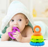 Stacking Baby Teether Toy - Sensory Silicone Teething Rings For Babies - Promote Motor Skills-Premium Food Grade Silicone Rainbo