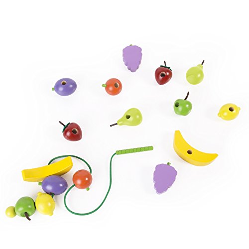 Guidecraft Count and Lace Fruit - Wooden Multi-Color Fruits Set for Toddlers, Kids Learning & Educational Toys