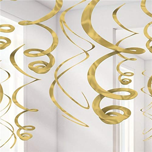 Amscan Dazzling Gold Plastic Swirl Decorations - 22" Foil, Pack of 12, Eye-Catching Decor