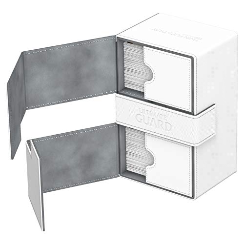 Ultimate Guard Flip 'N' Tray 160+, Deck Case For 160 Double-Sleeved Tcg Cards +Dice Tray, White/Grey, Independent Magnetic Closure & Microfiber Lining