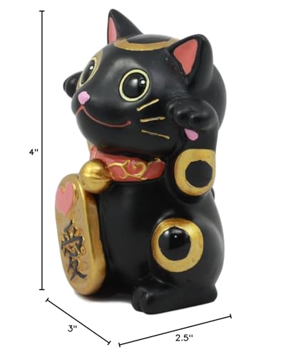 Atl Ebros Black Maneki Neko Cat Collector Figurine Japanese Lucky Cat Charm Mao Mao Black Kitten Decorative Sculpture