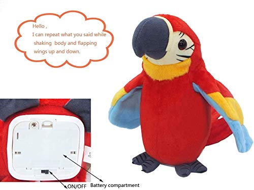 9'' Cute Talking Parrot Repeats What You Say Electronic Interactive Plush Toy Stuffed Animal Record Parrot Waving Wings Funny Bird Toys For Children Girls Boys Best Xmas Gift (Red Parrot)