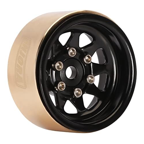 INJORA 1.0 Beadlock Wheel with Brass Ring Negative Offset -3.78mm 1.0'' Wheels for TRX4M Axial SCX24 1/18 1/24 Upgrade (Black)