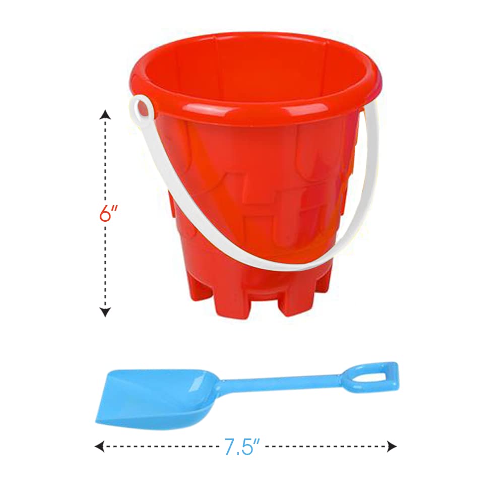 ArtCreativity 6'' Beach Bucket and Shovel for Kids (Set of 2) Includes 2 Sand Shovels and 2 Buckets with a Sand Castle Design In