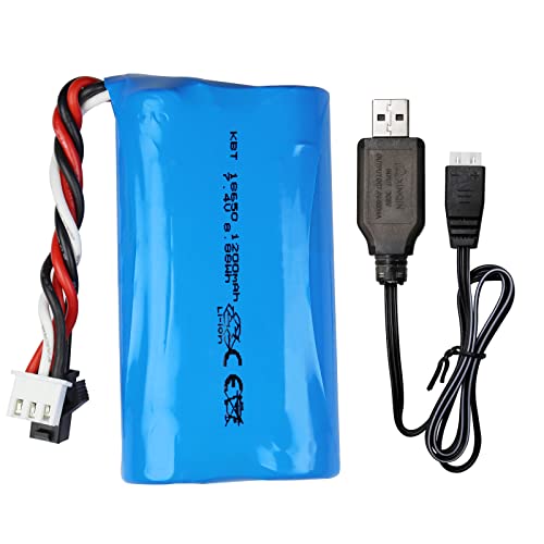 KBT RC Car Lithium Battery: 7.4V 1200mAh Rechargeable Li-ion Battery with SM -2P Plug & Charging Cable for RC Cars Crawler