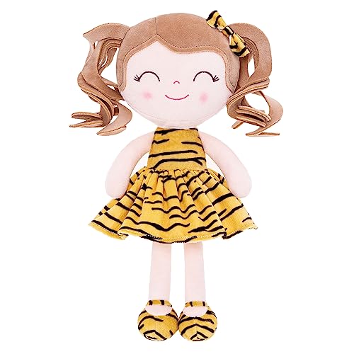 Gloveleya Baby Dolls Soft Snuggly First Baby Girl Gifts Plush Doll with Light Skin & Tiger Dress 12inches Animal Series