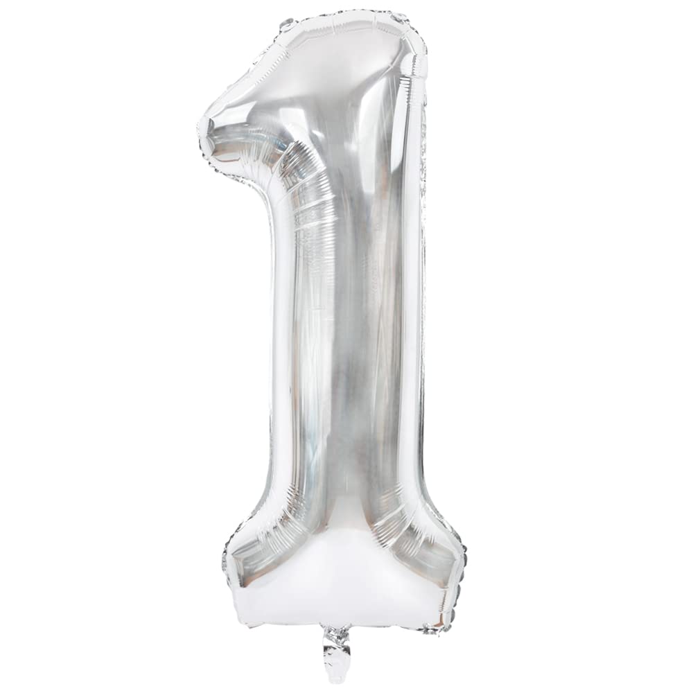 Toniful 40 Inch Silver Large Numbers Balloons 0-9, Number 1 Digital 1 Helium Balloons, Foil Mylar Big Number Balloons For Birthd