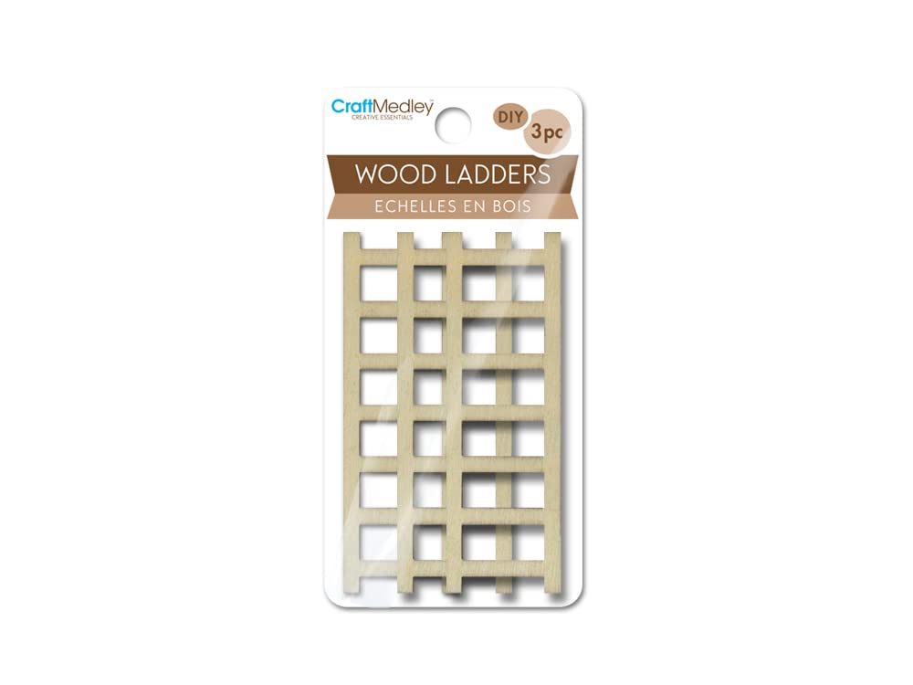 CraftMedley Wood Ladders - Miniature DIY Unfinished Wooden Dollhouse Diorama Ladders - 3 Piece - 3.25 Inches Tall, Brown