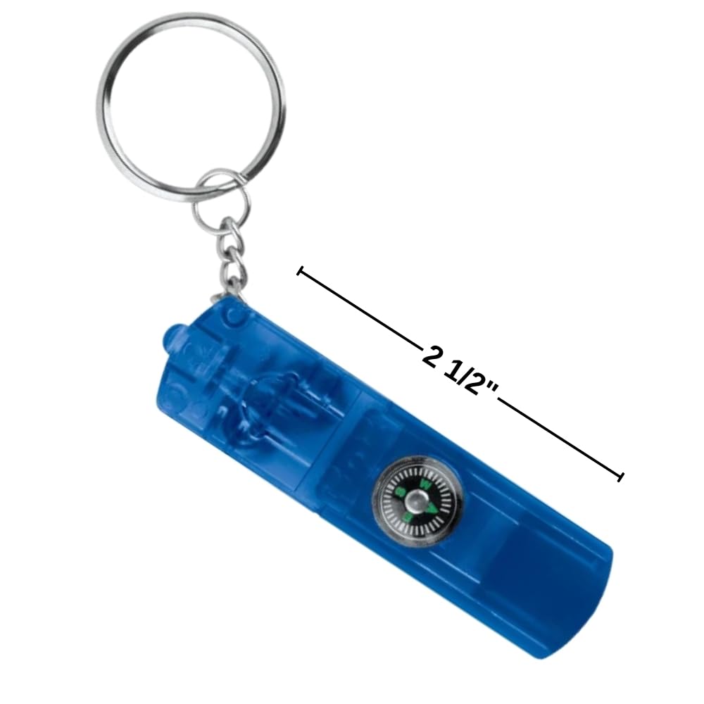 3 in 1, Whistle / Compass / Flash Light Key Chain - Set of 12 - Handouts and Party Favors
