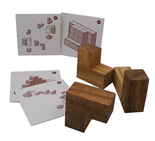 Double Soma Cube With Playing Cards - Wooden Puzzle Game Brain Teaser