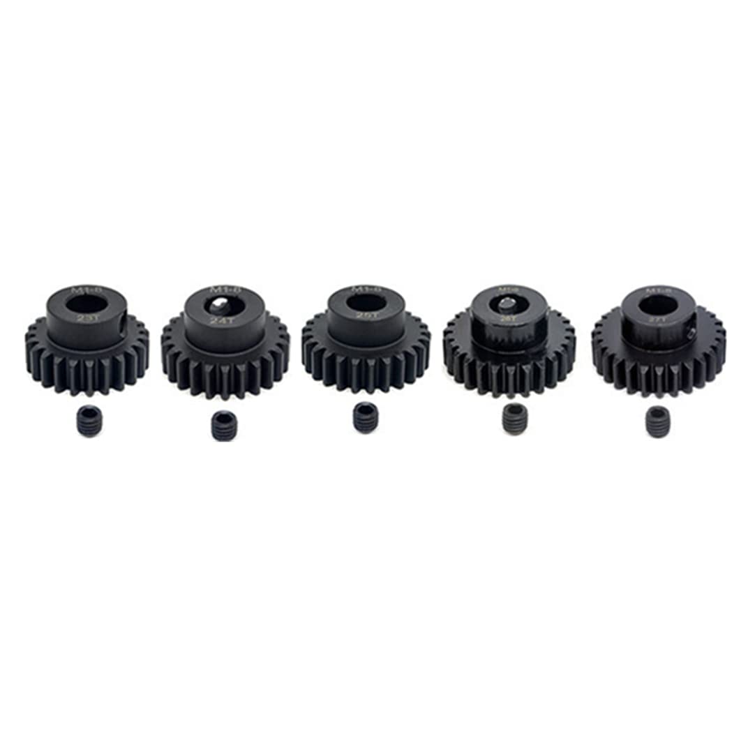 Kingval Replacement 5Pcs M1 8Mm 23T 24T 25T 26T 27T Steel Pinion Motor Gear Compatible With 1/5 Rc Car Brushed Brushless Motor