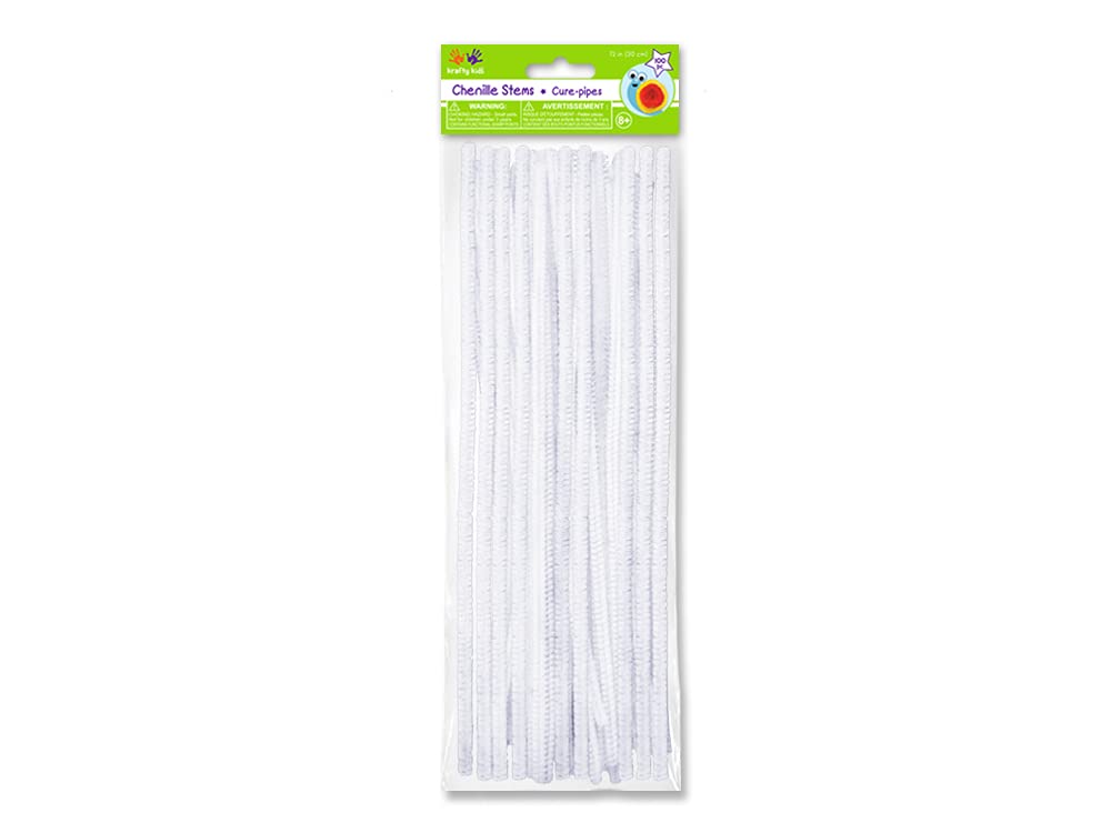 Krafty Kids GC027N Pipe Cleaner, 1/4 x 12 X 100 Piece, White
