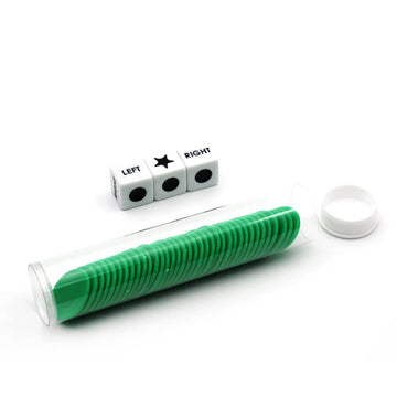 Spidfee Rigth Left Center Dice Game Set With 3 Dices + 36 Chips, Green Chips