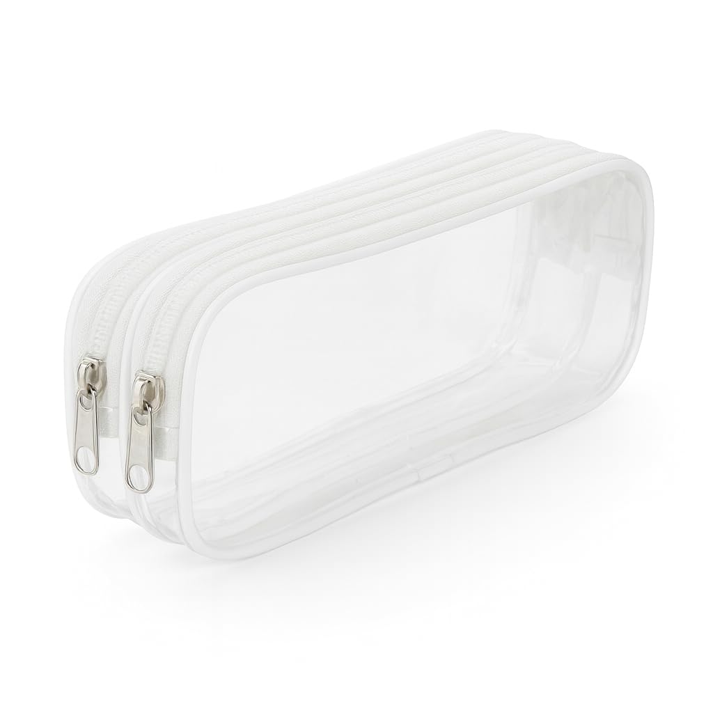 2 Compartment Clear Pencil Pouch For School, Transparent Storage Case, Make Up Organizer,Multipurpose Travel Accessories, Medici