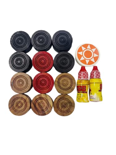 Pam Herbals Professional Carrom Board Game Junior Wooden 6Mm Coins, Set Of 24 Coins With 1 Striker & 2 Disco Carrom Powder Inclu