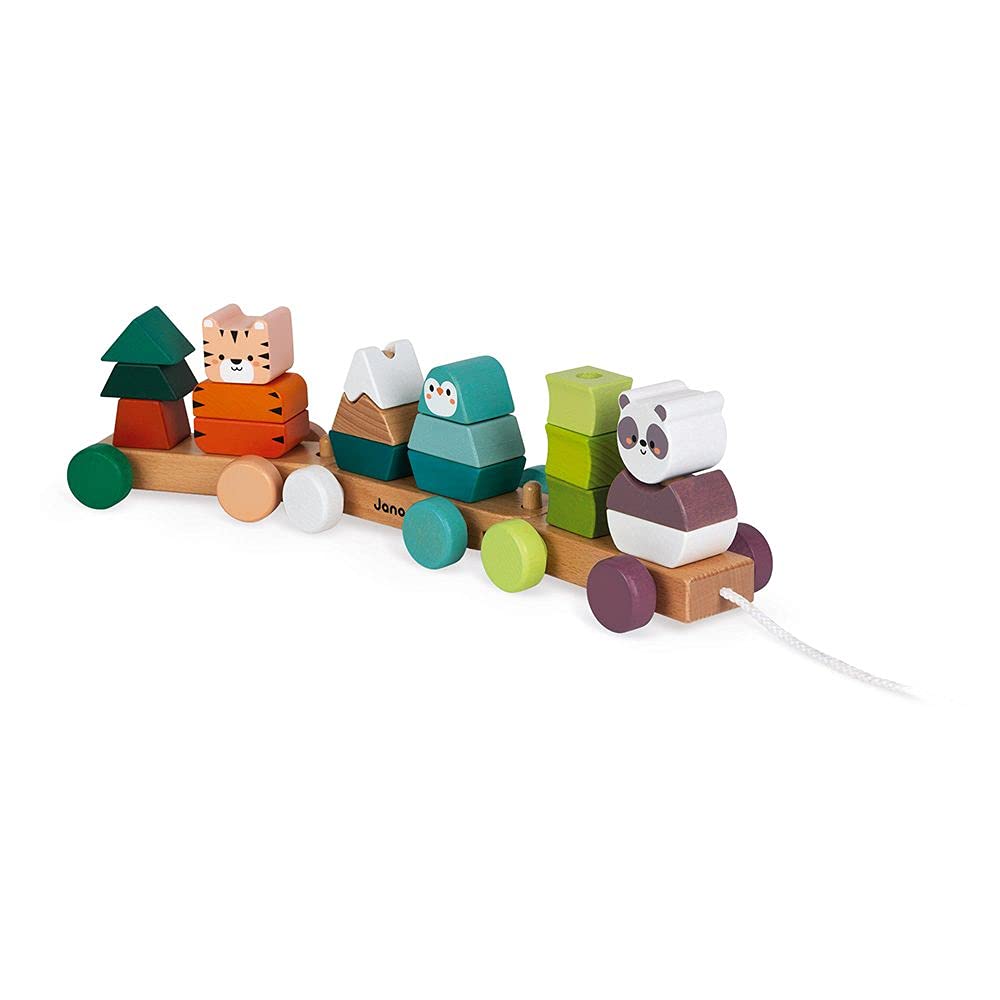 Janod World Wildlife Federation - Pull Along 21 Piece Animal Stacking Train - Ages 2+ - J08603