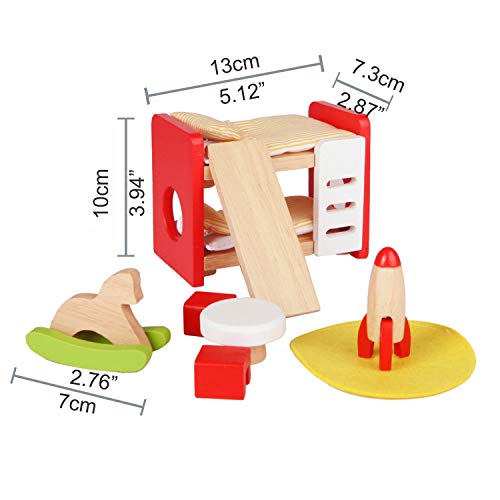 Hape Wooden Doll House Furniture Children'S Room With Accessories| 1:12 Scales Miniature Dollhouse Furniture