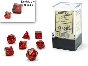 Chessex Dice Set - 10mm Glitter Red/Gold Polyhedral Dice Set - Dungeons and Dragons D&D DND TTRPG Dice - Includes 7 Dice - D4 D6