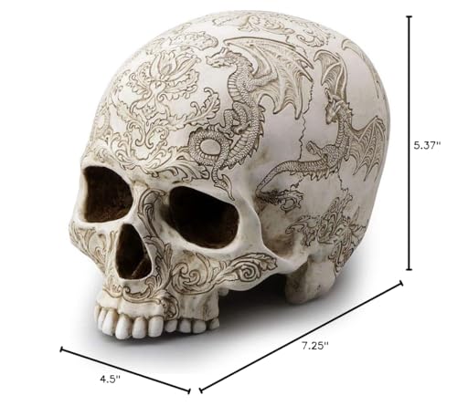 Veronese Design 5.4 Inch Thistle Flying Dragon Coat Of Arms Skull Color Resin Statue Tabletop Figurine