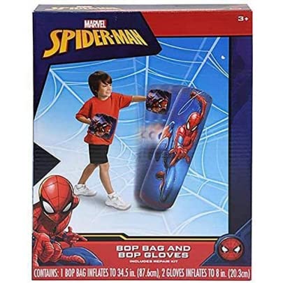 Spiderman Spider-Man Inflatable Bop Bag & Bop Gloves Set Kids Punching Bag With Gloves, Freestanding Superhero Blow Up Bouncing
